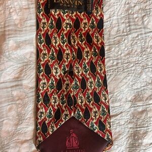 Lanvin Red and Black Leaf Pattern Tie